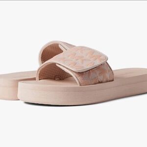 MICHAEL Michael Kors Pink Slide Sandals With Logo Mk Pattern, Size 9M